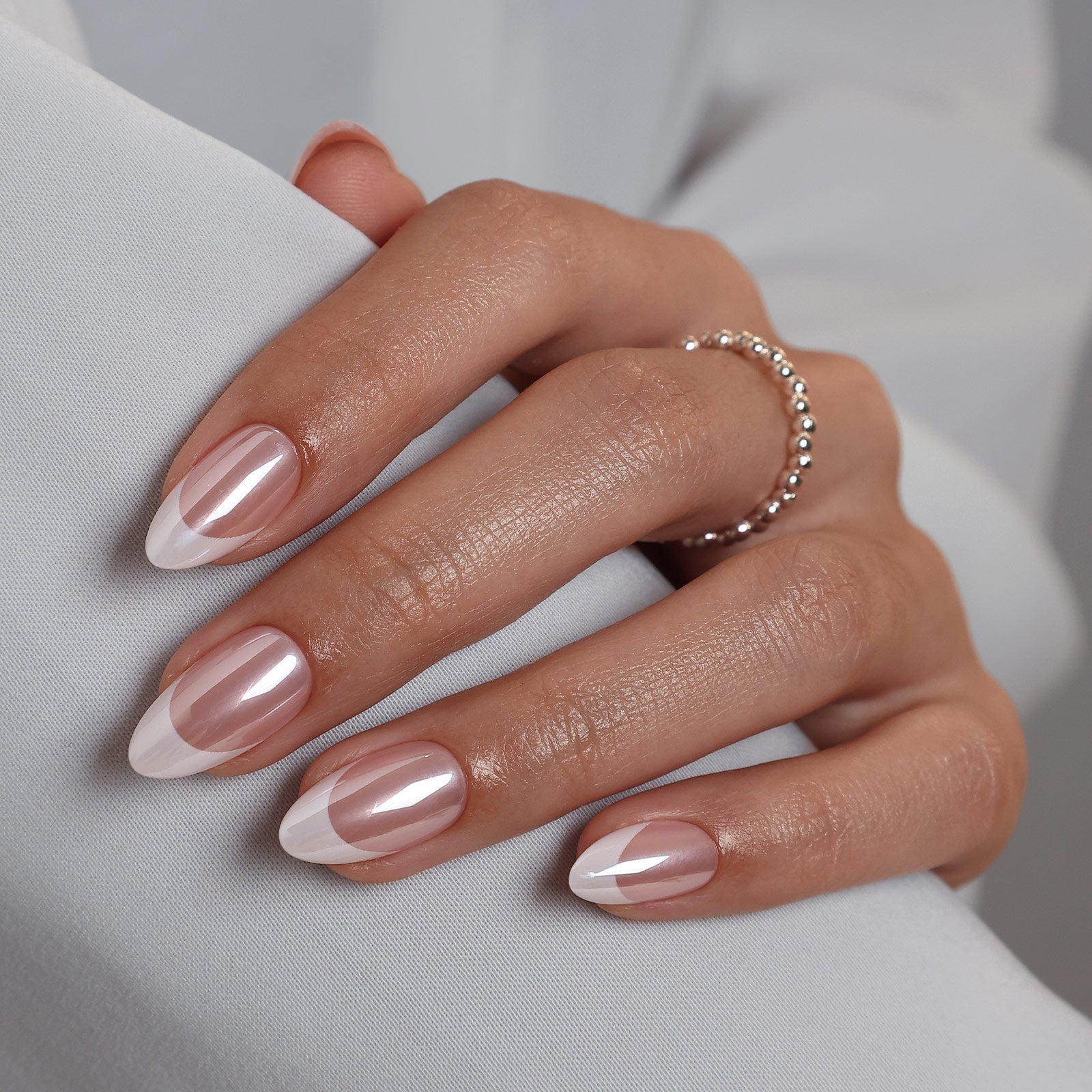 Milky Shimmer French Short Almond Nails Milky Shimmer French Short Almond Nails — Almond French Tip Nails