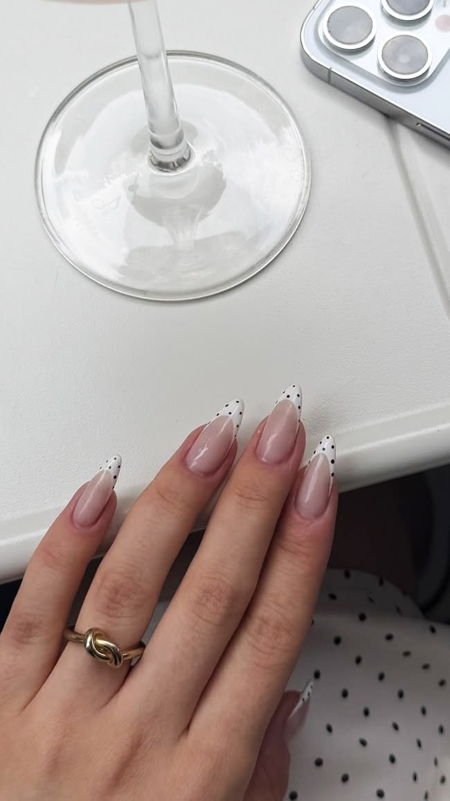 Polka Dot French Medium Almond Nude Polka Dot French Medium Almond Nude — Almond French Tip Nails