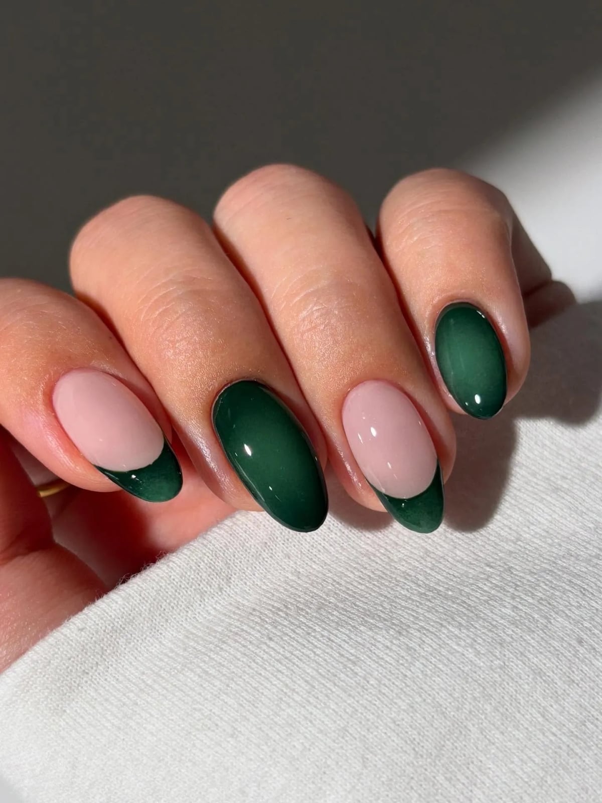 Forest Green French Medium Almond Forest Green French Medium Almond — Almond French Tip Nails