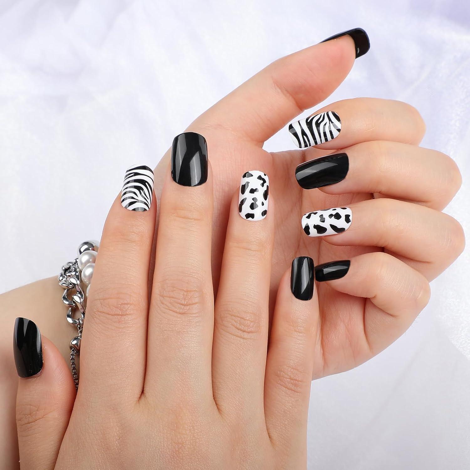 Short Square Zebra and Cow Print Nails Short Square Zebra and Cow Print Nails — Animal Print Nails