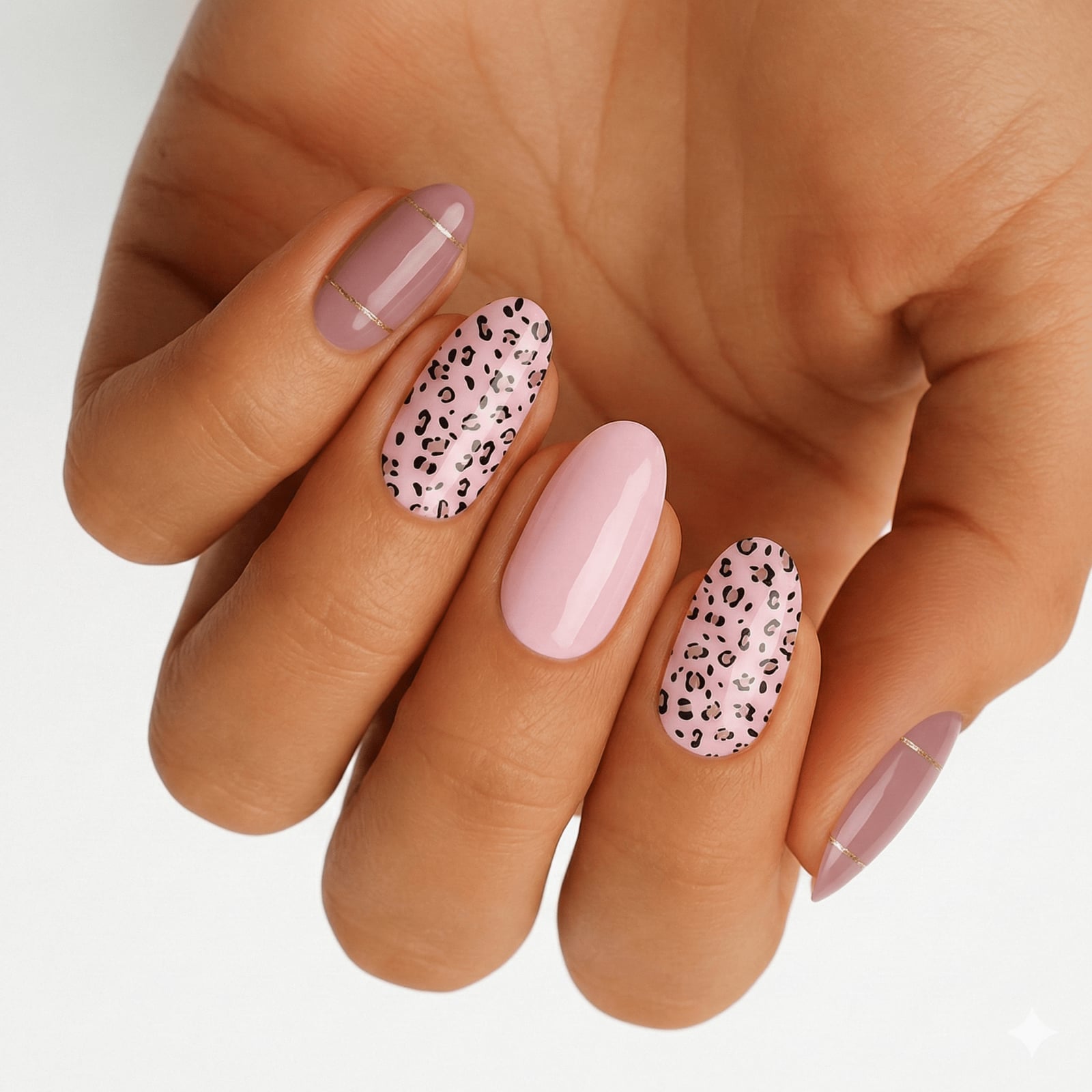 Short Oval Pink Leopard Print with Gold Detail Short Oval Pink Leopard Print with Gold Detail — Animal Print Nails