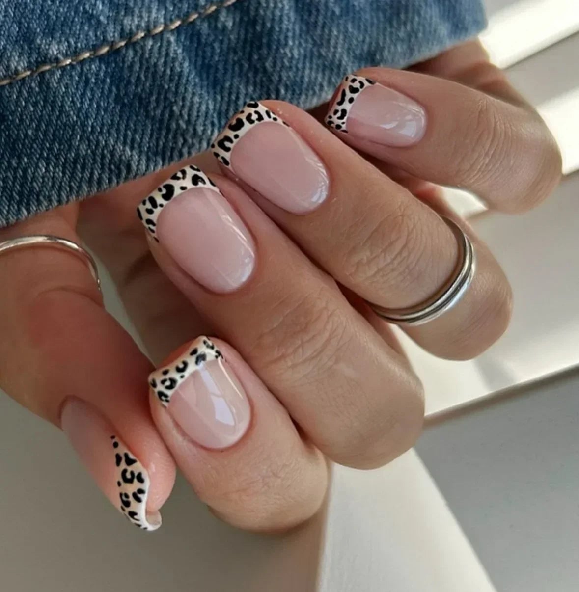 Short Square Leopard French Tip Nails Short Square Leopard French Tip Nails — Animal Print Nails