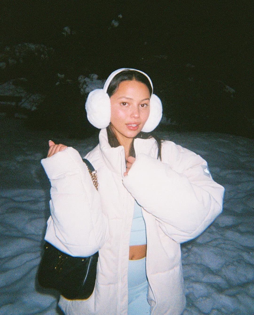 Oversized Puffer With Light Blue Crop Top Oversized Puffer With Light Blue Crop Top — Apres Ski Outfits