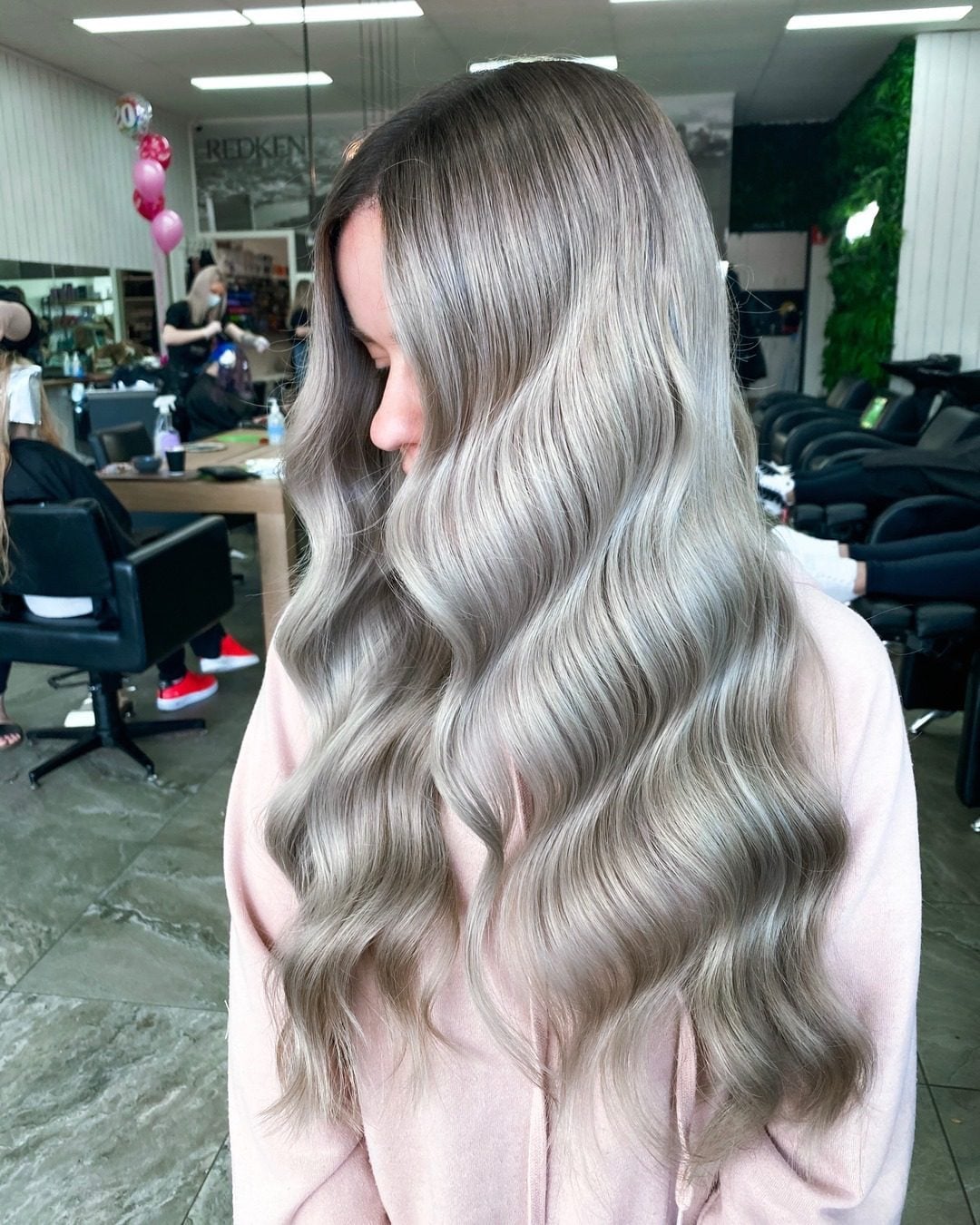 Glossy Ash Blonde Mid-Back Waves Glossy Ash Blonde Mid-Back Waves