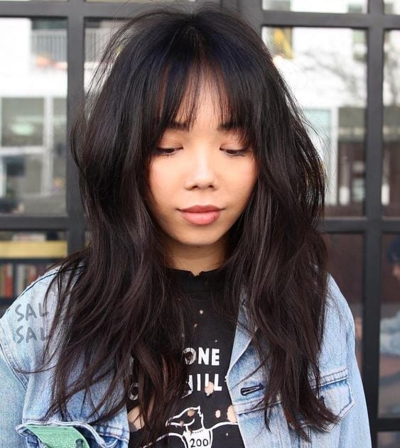 Shoulder Length Shag With Wispy Bangs, Close-Up Take Shoulder Length Shag With Wispy Bangs, Close-Up Take — Asian Haircuts