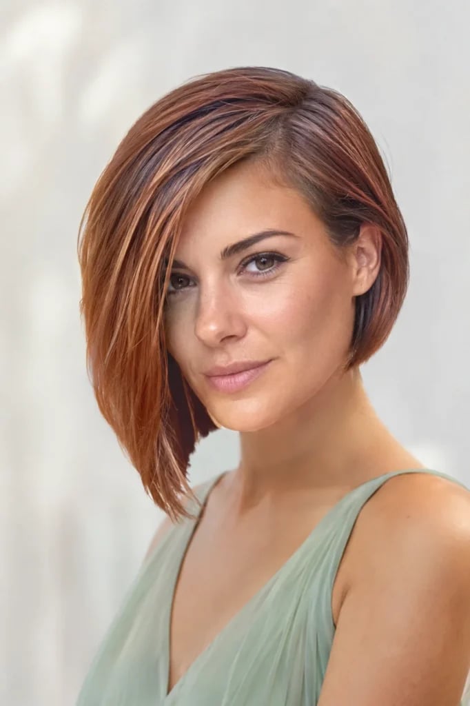 Textured Auburn Asymmetrical Bob Textured Auburn Asymmetrical Bob
