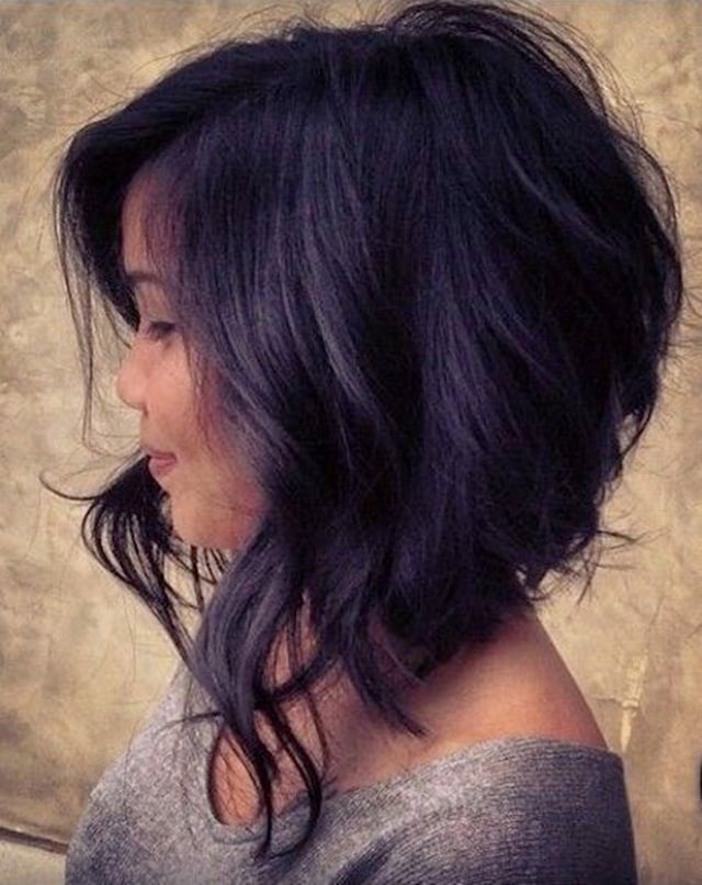 Dark Purple Curly Bob Dark Purple Curly Bob — Asymmetrical Bob