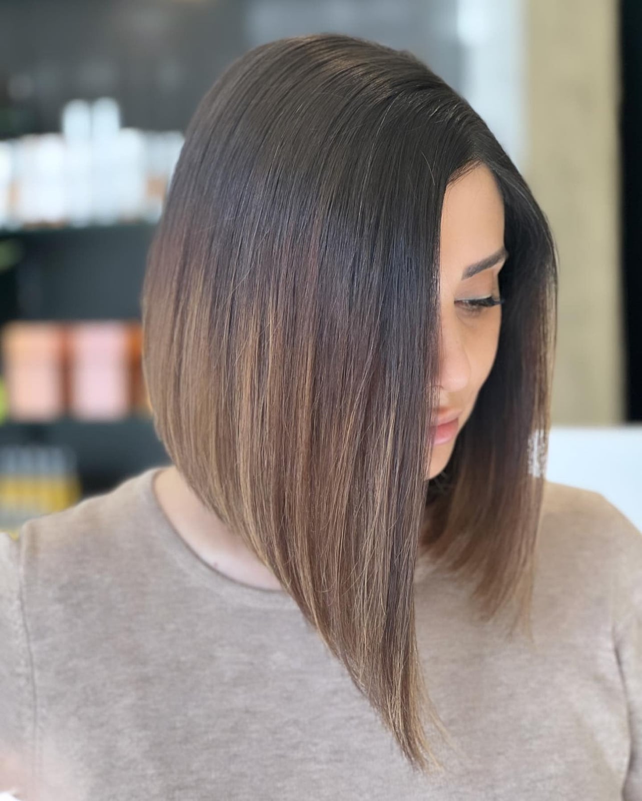 Dark Brown Bob With Extreme Angle Dark Brown Bob With Extreme Angle — Asymmetrical Bob