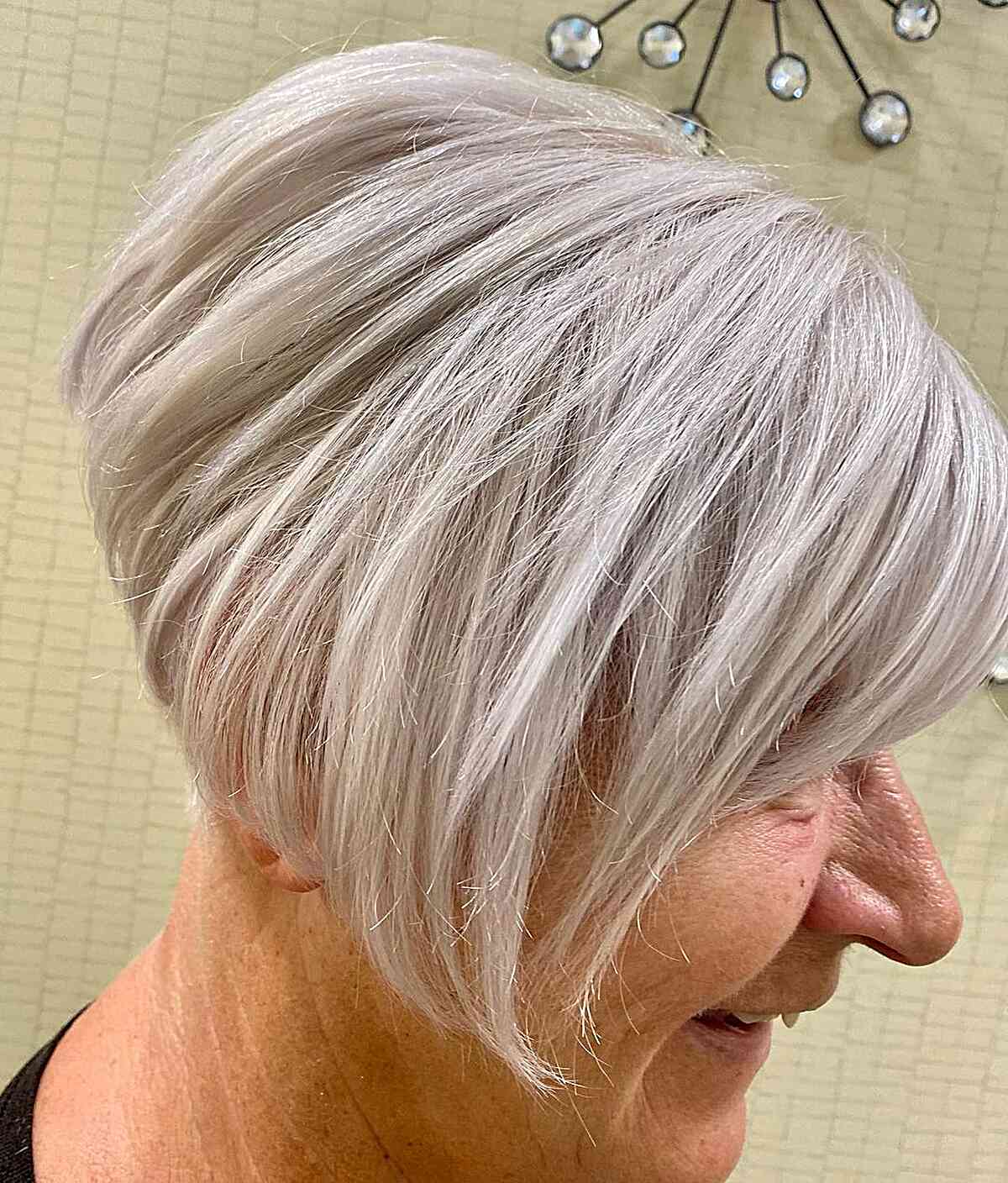 Ash Blonde Layered Bob With Stacked Back Ash Blonde Layered Bob With Stacked Back — Asymmetrical Bob