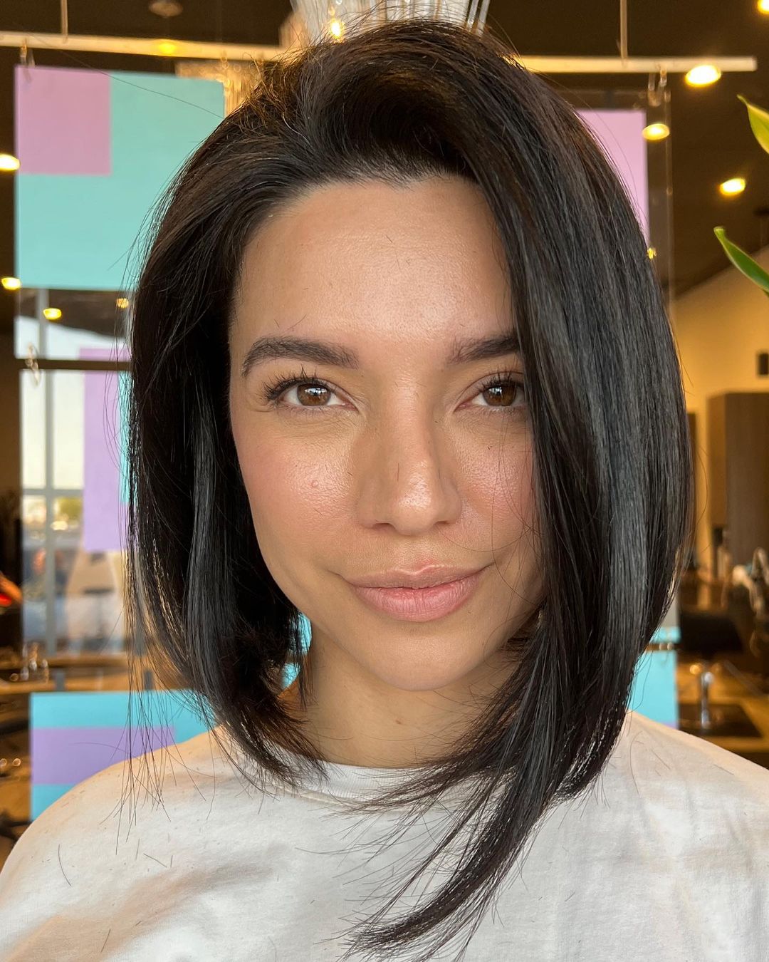 Sleek Dark Brown Asymmetrical Bob Sleek Dark Brown Asymmetrical Bob