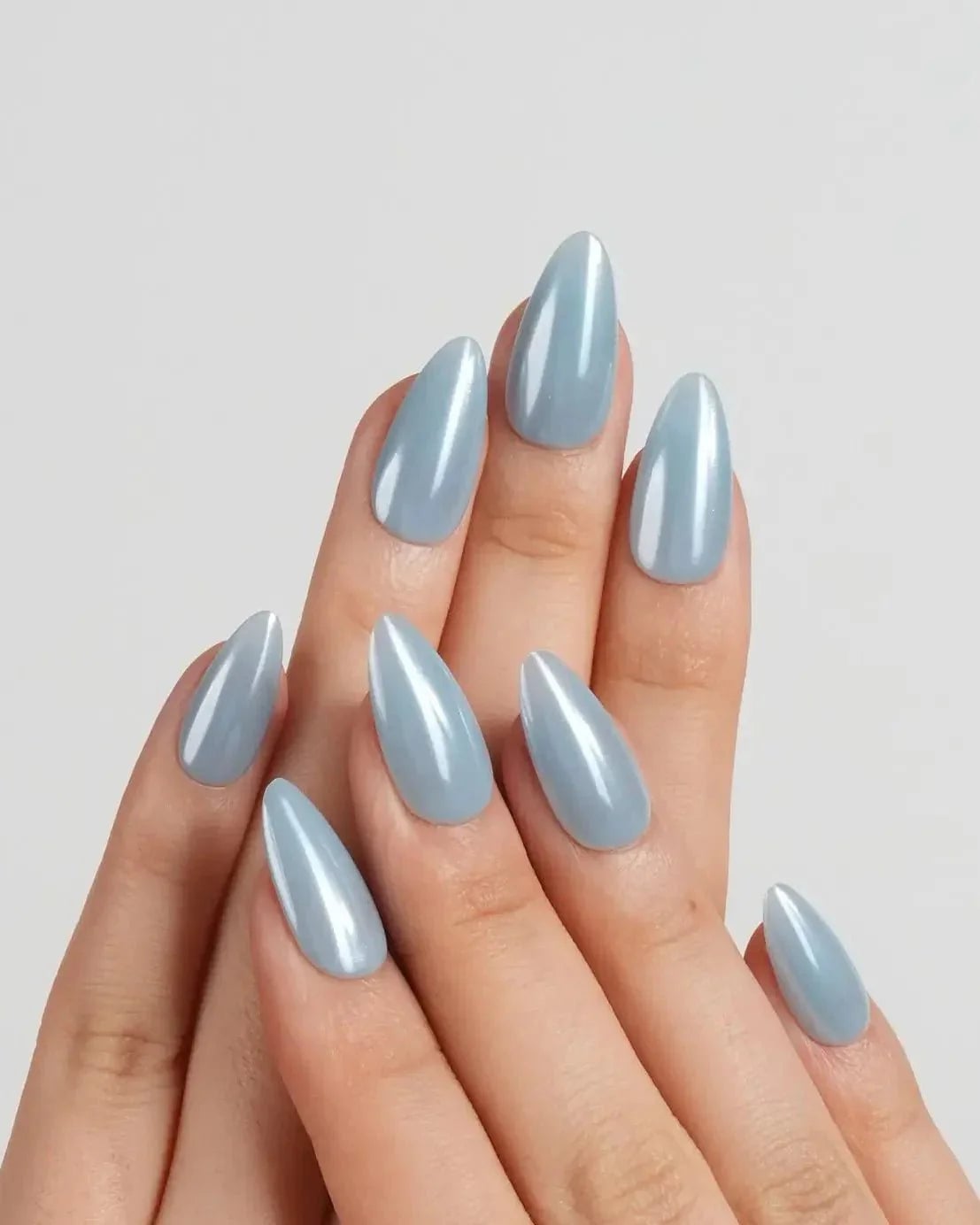Medium Almond Pearlescent Light Blue Medium Almond Pearlescent Light Blue — Baby Blue Nails