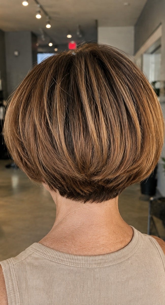 Collarbone Stacked Bob Highlights — Back Haircuts