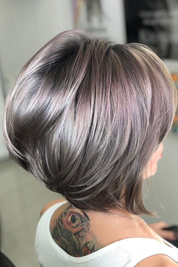Collarbone Stacked Bob Ash Blonde Tones — Back Haircuts