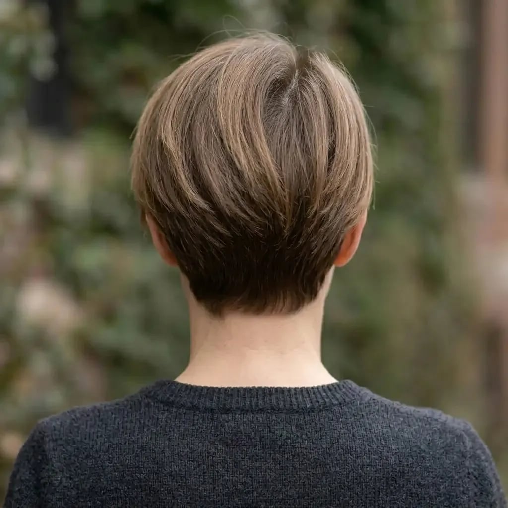 Ear Length Layered Pixie Brown Blonde — Back Haircuts