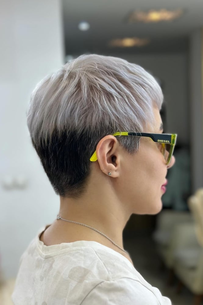 Pixie Cut Ash Blonde Textured Nape — Back Haircuts