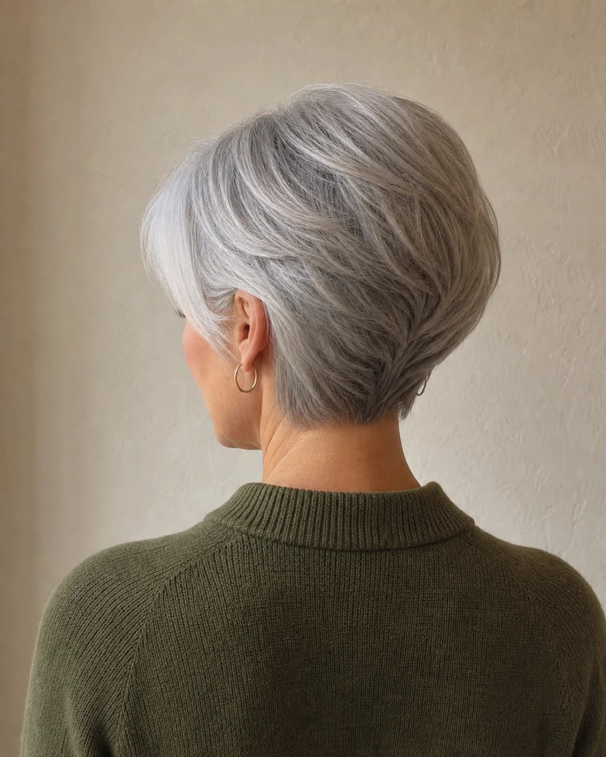 Short Silver-Gray Pixie Bob — Back Haircuts