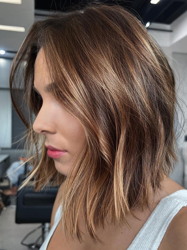 Chin Length Bob With Caramel Balayage — Balayage Bob