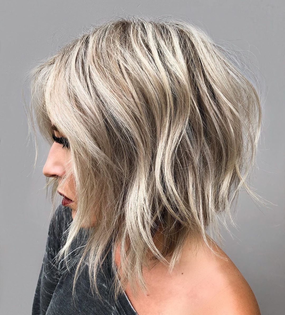 Textured Chin Bob With Choppy Bangs — Balayage Bob