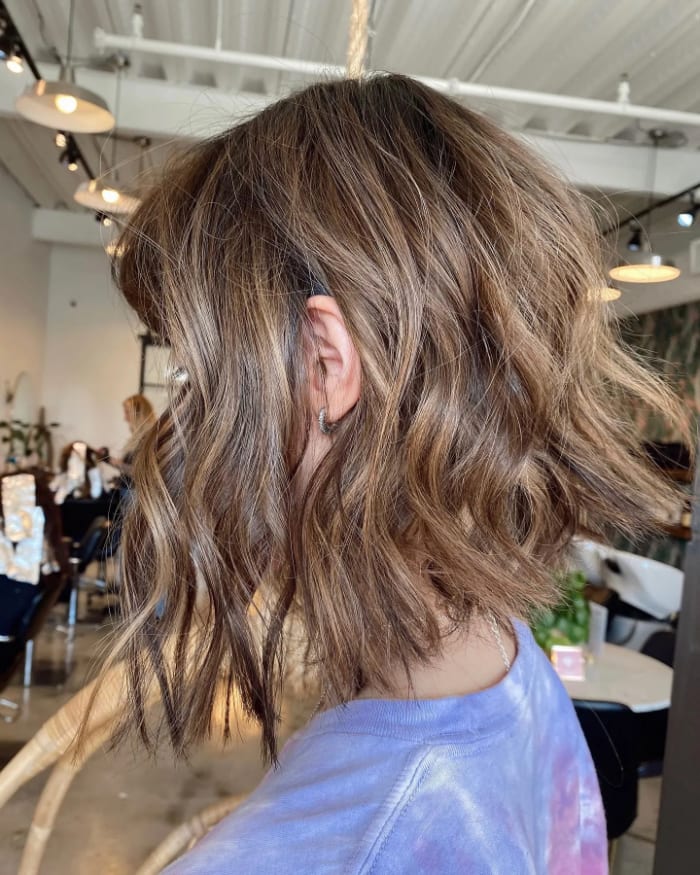 Shoulder Length Wavy Bob With Blonde Balayage — Balayage Bob