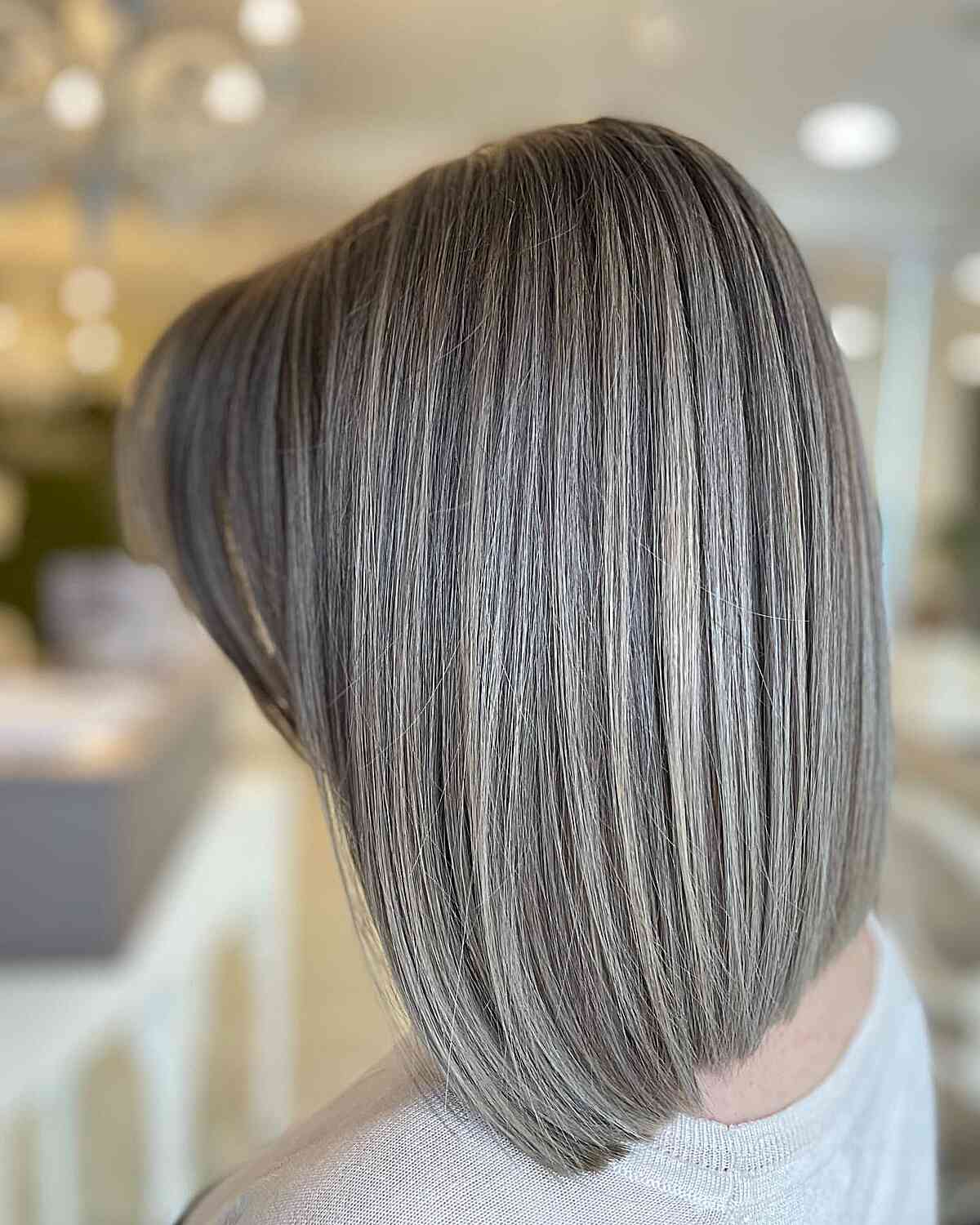 Collarbone Bob With Silver Balayage Highlights — Balayage Bob