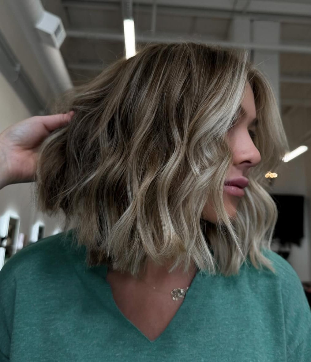 Chin Bob With Ash Blonde Balayage And Textured Ends — Balayage Bob
