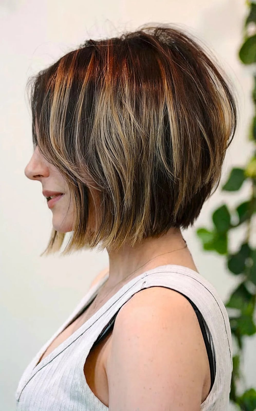Stacked Bob With Blonde Balayage And Side-Swept Bangs — Balayage Bob