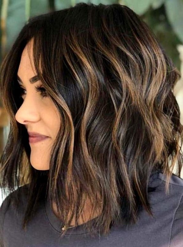 Angled Bob With Blonde Balayage And Curtain Bangs — Balayage Bob