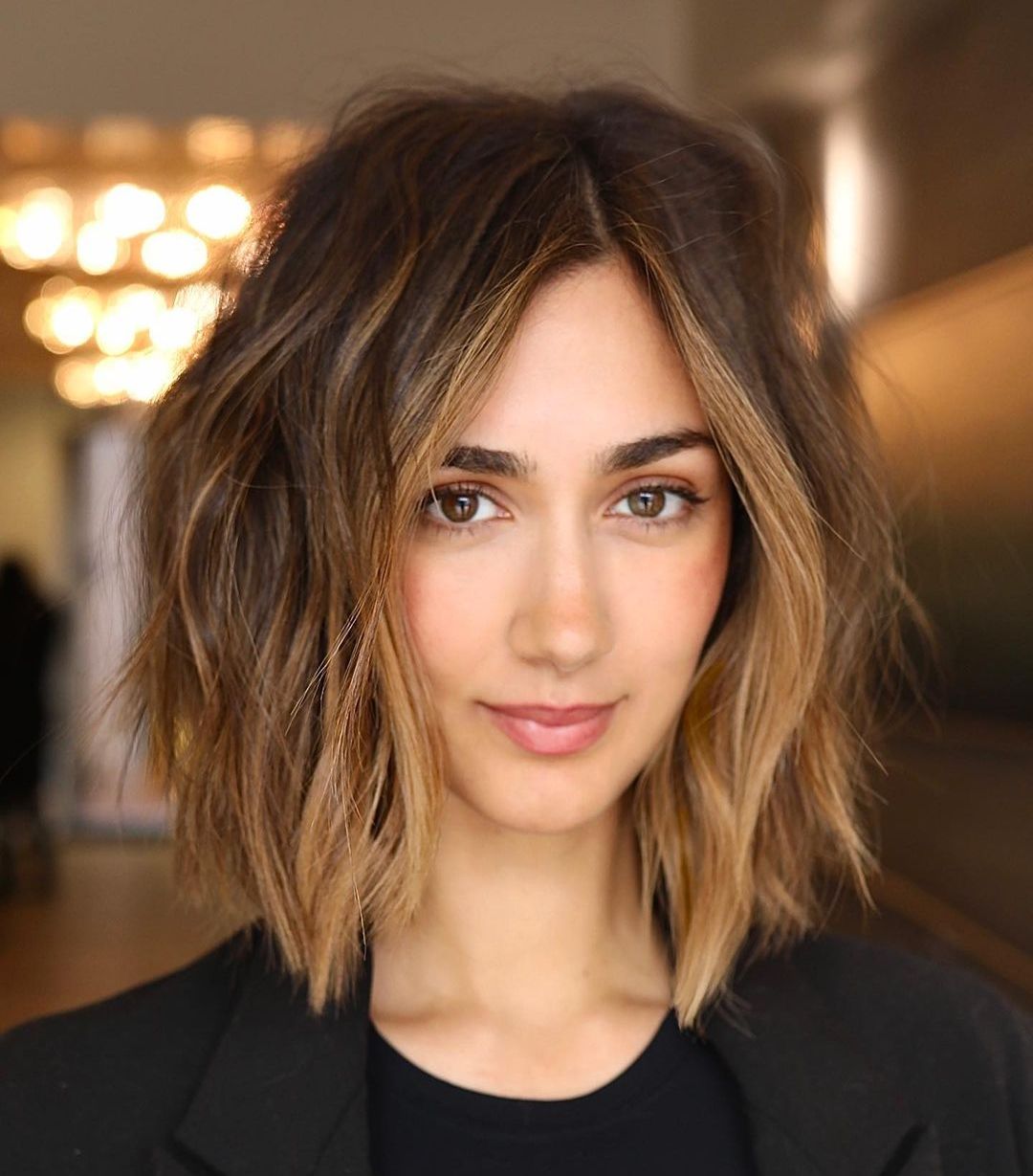 Chin Length Bob With Brunette Balayage — Balayage Bob