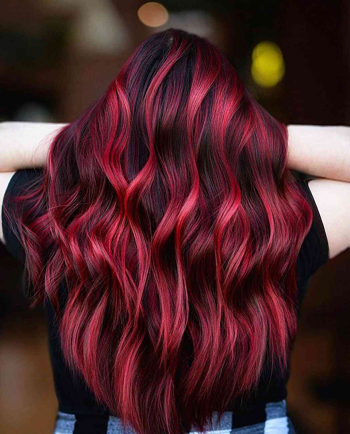 Dark Red Base With Bright Red Balayage — Balayage Hair