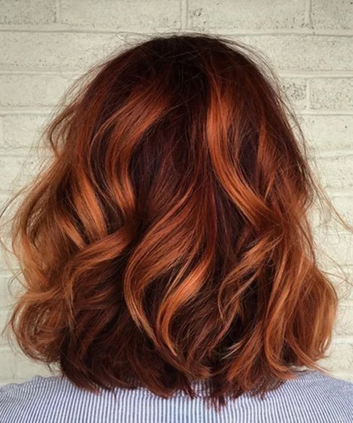 Collarbone Lob With Copper Balayage — Balayage Hair