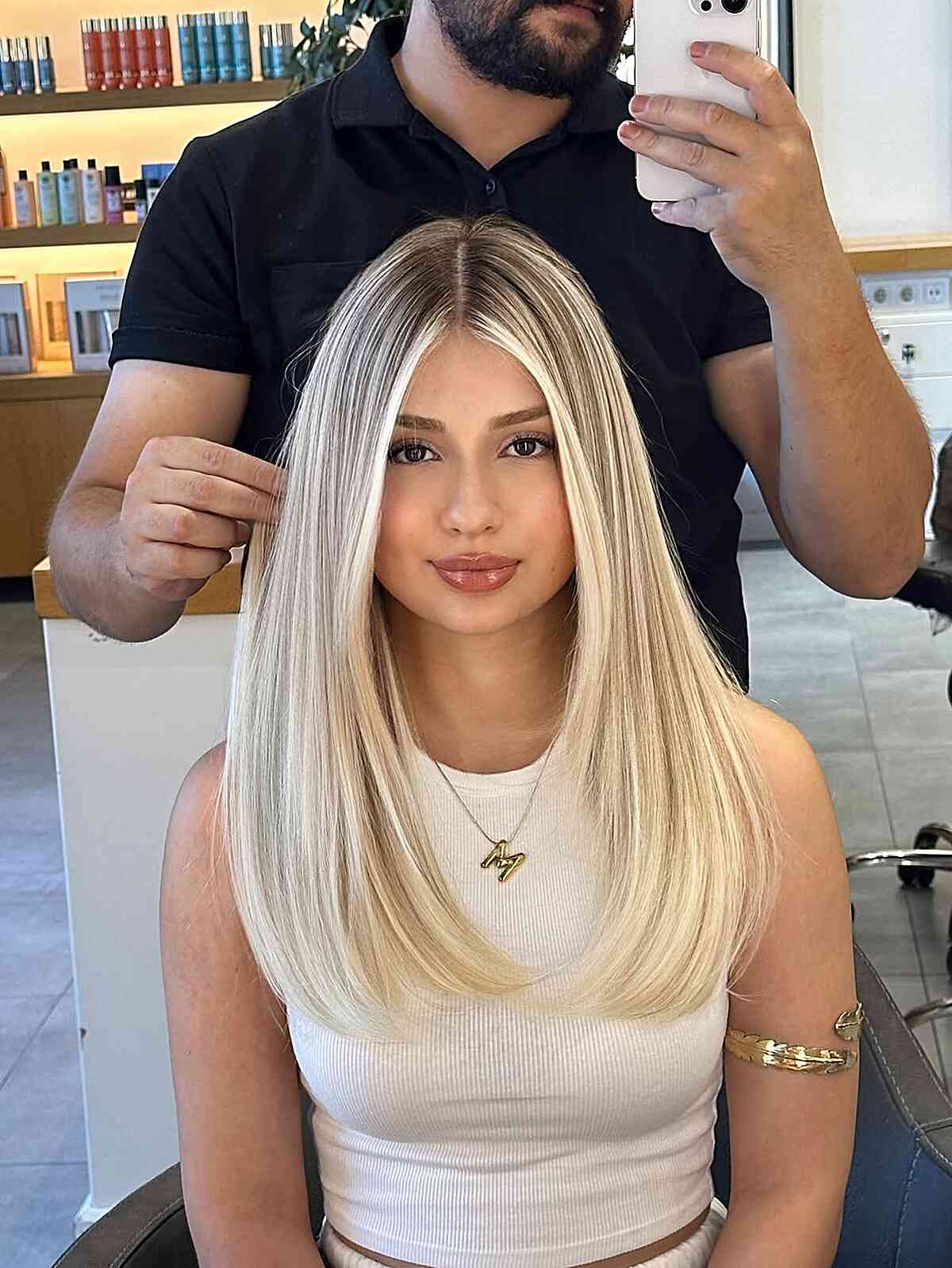 Collarbone Straight Fine Hair With Platinum Balayage — Balayage Hair Blonde