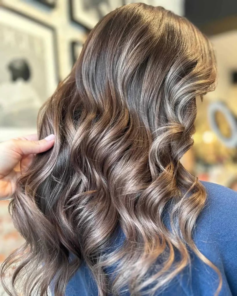 Mid-Back Ash Brown With Cool Blonde Balayage and Long Layers — Balayage Highlights