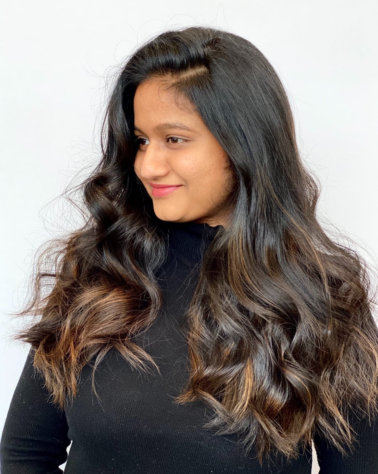 Mid-Back Dark Brown With Caramel Balayage — Balayage Highlights