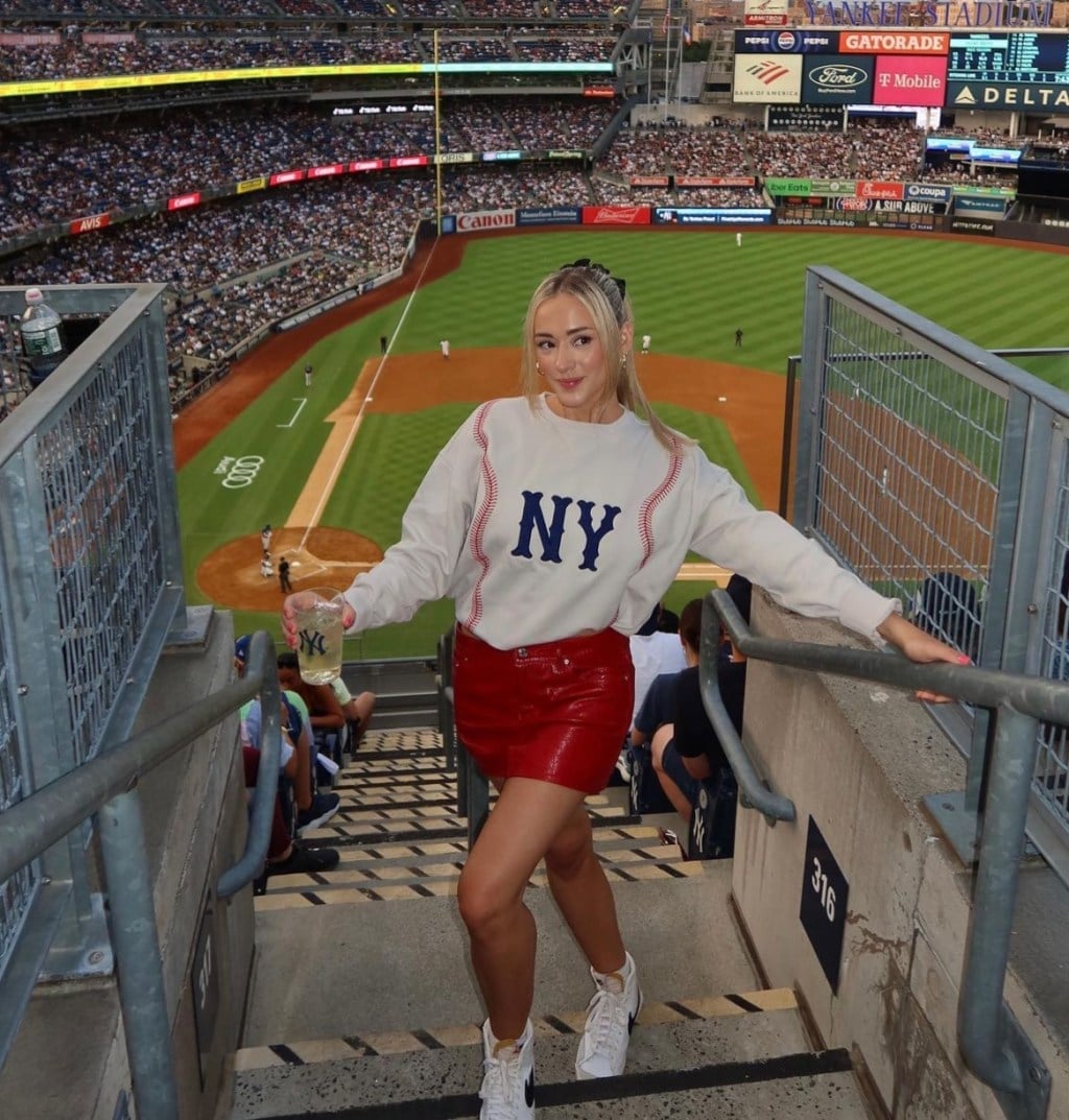 NY Sweatshirt With Sequin Mini Skirt — Baseball Game Outfits