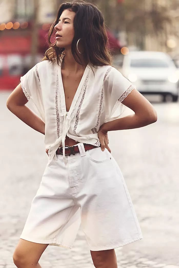 Lace Trim Blouse With Wide Leg Shorts And Belt — Baseball Game Outfits