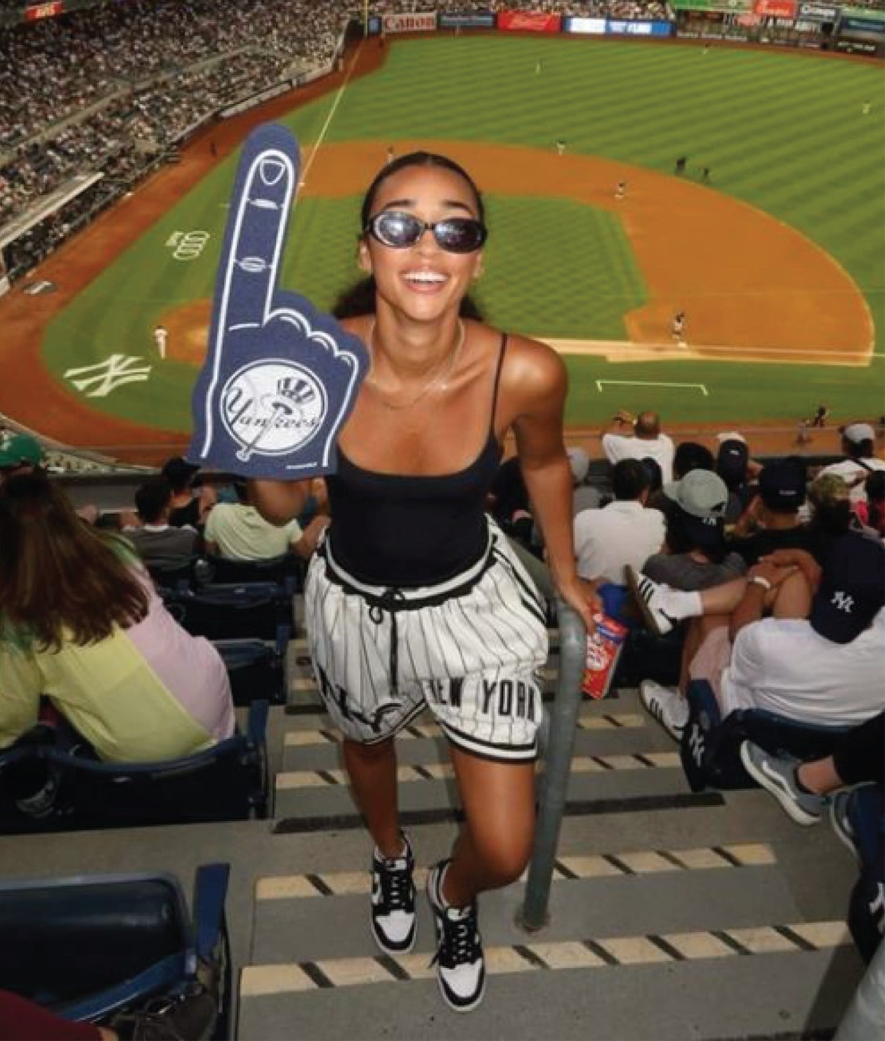 Pinstripe Shorts With Spaghetti Strap Top — Baseball Game Outfits