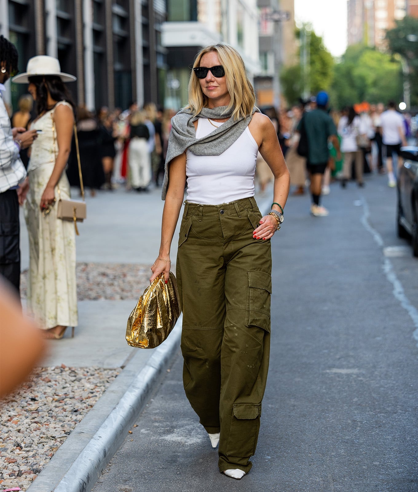 Cargo Pants With Tank Top And Draped Scarf — Baseball Game Outfits