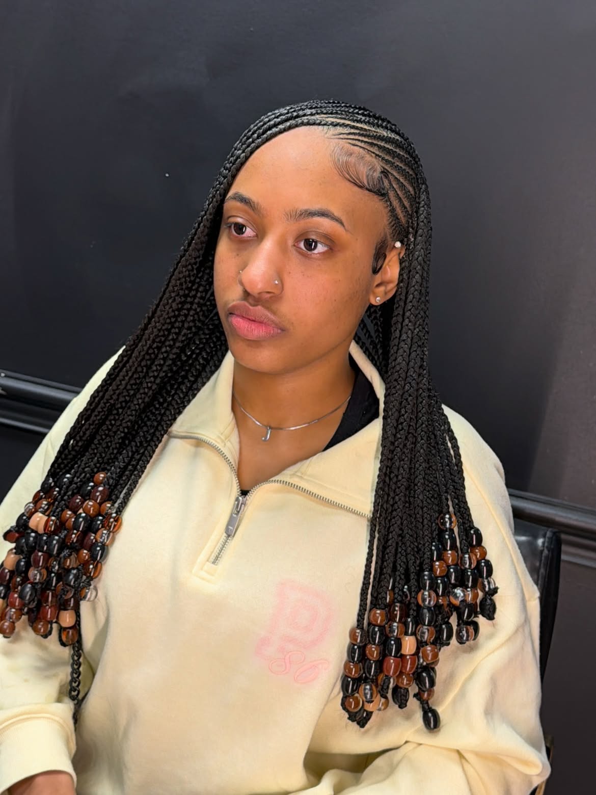 Beaded Straight Back Feed-In Cornrows