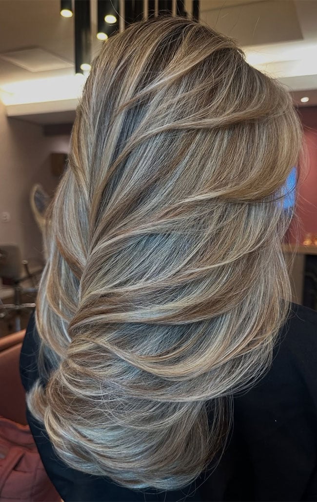 Mid-Back Ash Blonde With Beige Highlights