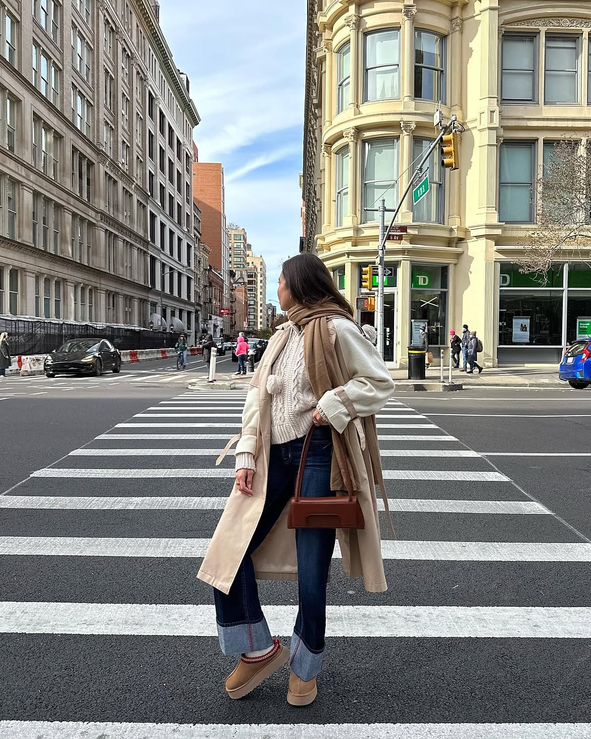 Beige Trench Coat And Cuffed Denim Street Style