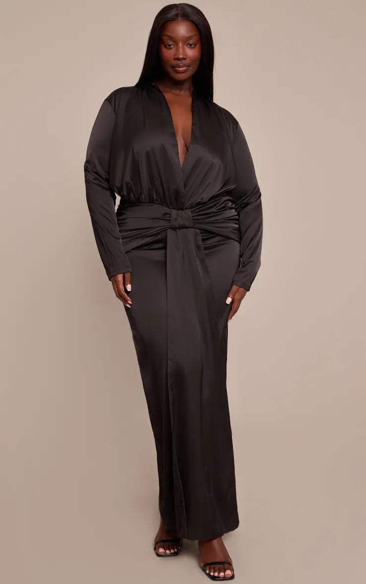 Black Silk Wrap Dress With Plunging Neckline — Birthday Dresses Black Women