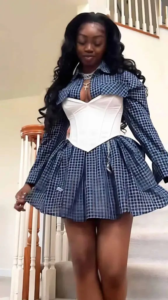 Plaid Mini Dress With White Corset Top Layering — Birthday Dresses Black Women