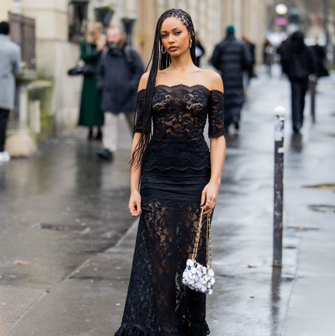 Black Off-Shoulder Lace Dress With Flowing Skirt — Birthday Dresses Black Women