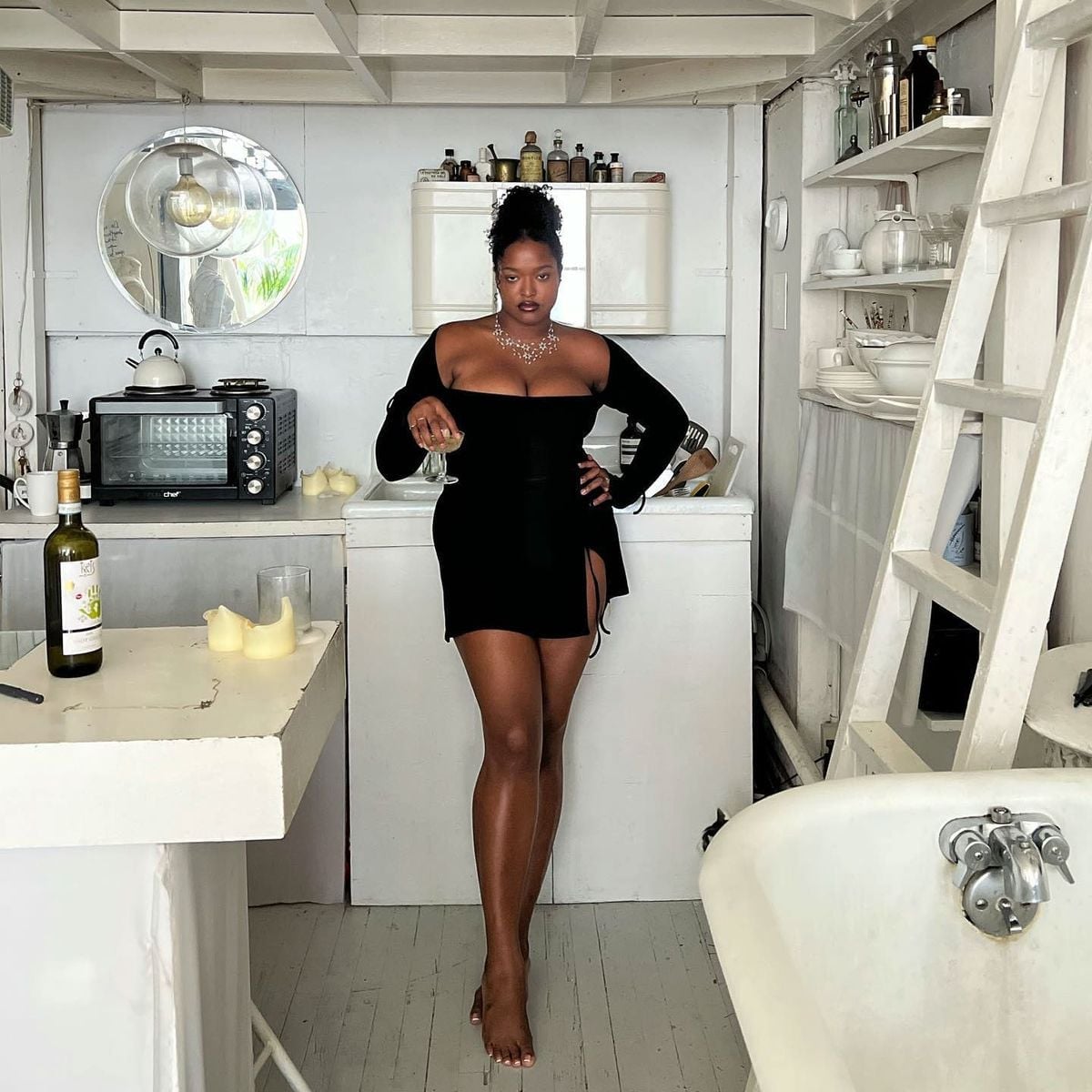 Black Velvet Mini Dress With One-Shoulder Neckline — Birthday Dresses Black Women