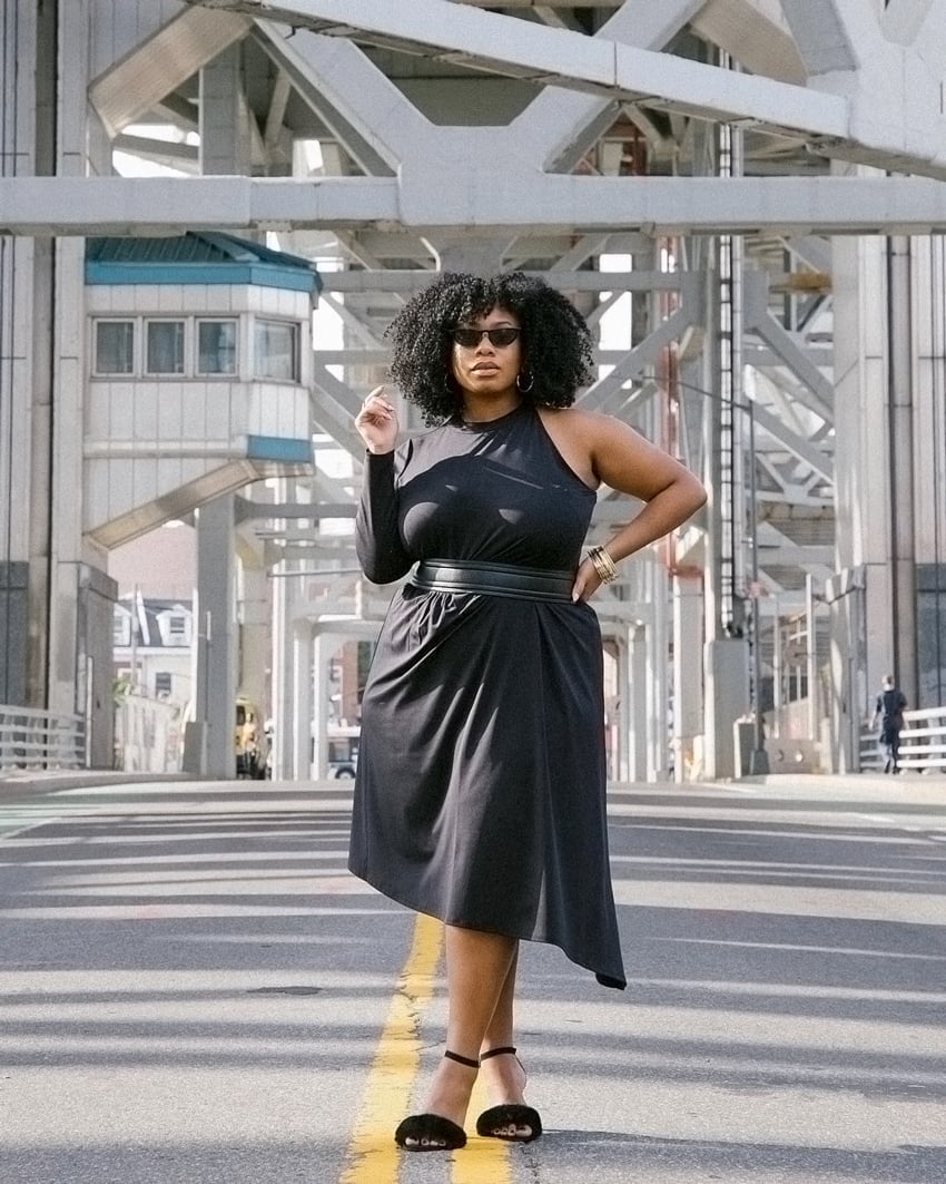 Black One-Sleeve Midi Dress with Asymmetrical Hem — Birthday Outfits Black Women