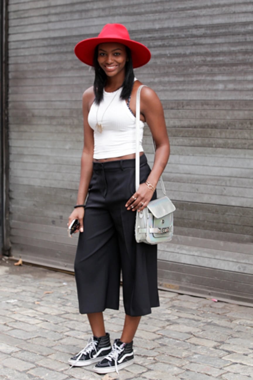 White Cropped Tank Top with Black Wide-Leg Culottes — Birthday Outfits Black Women