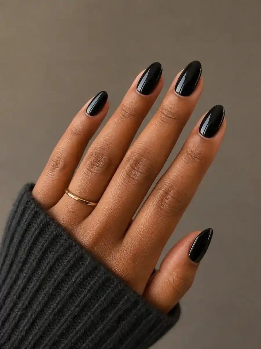 Classic Glossy Black Almond Nails Classic Glossy Black Almond Nails