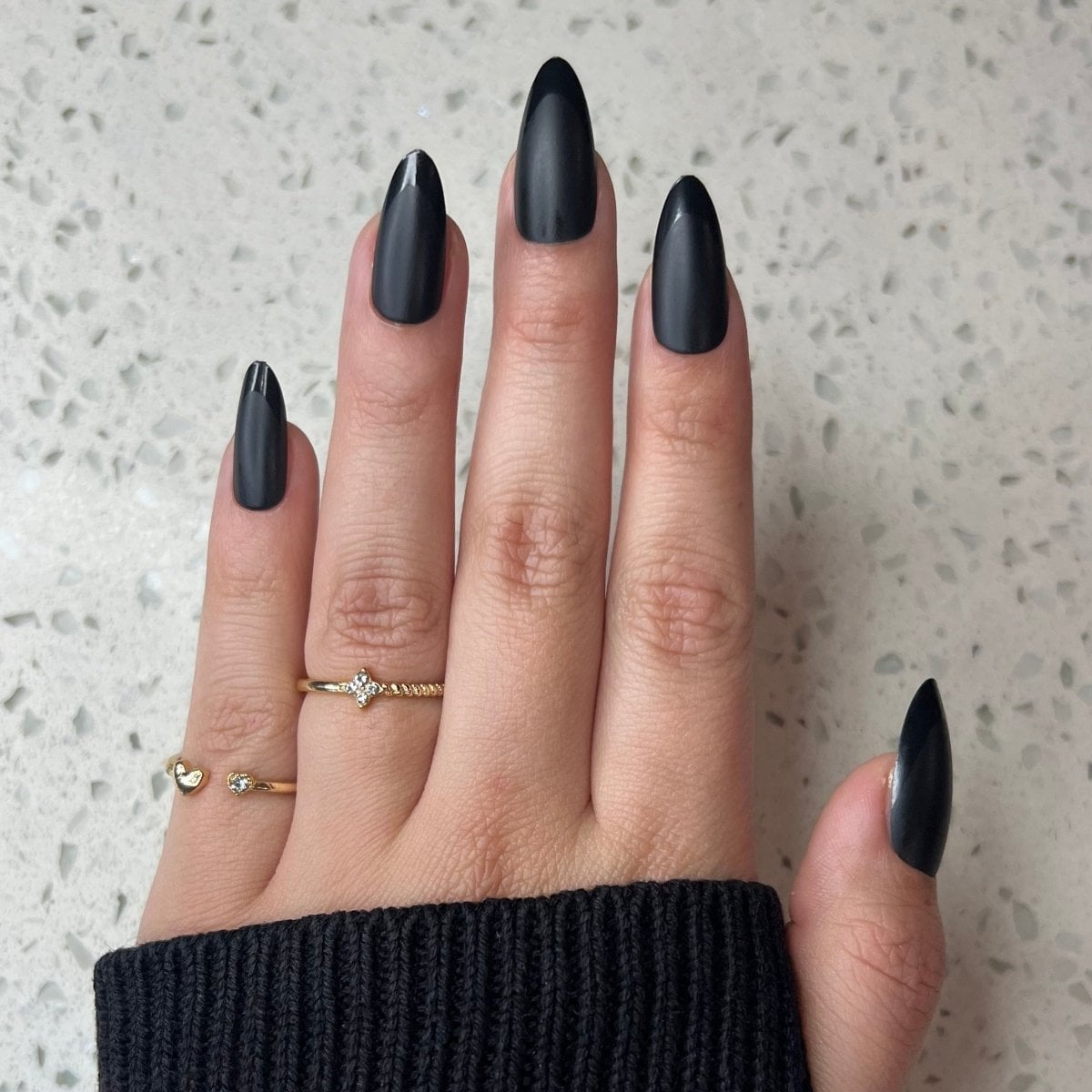 Matte Black Glossy French Tip Medium Almond Matte Black Glossy French Tip Medium Almond — Black Almond Nails