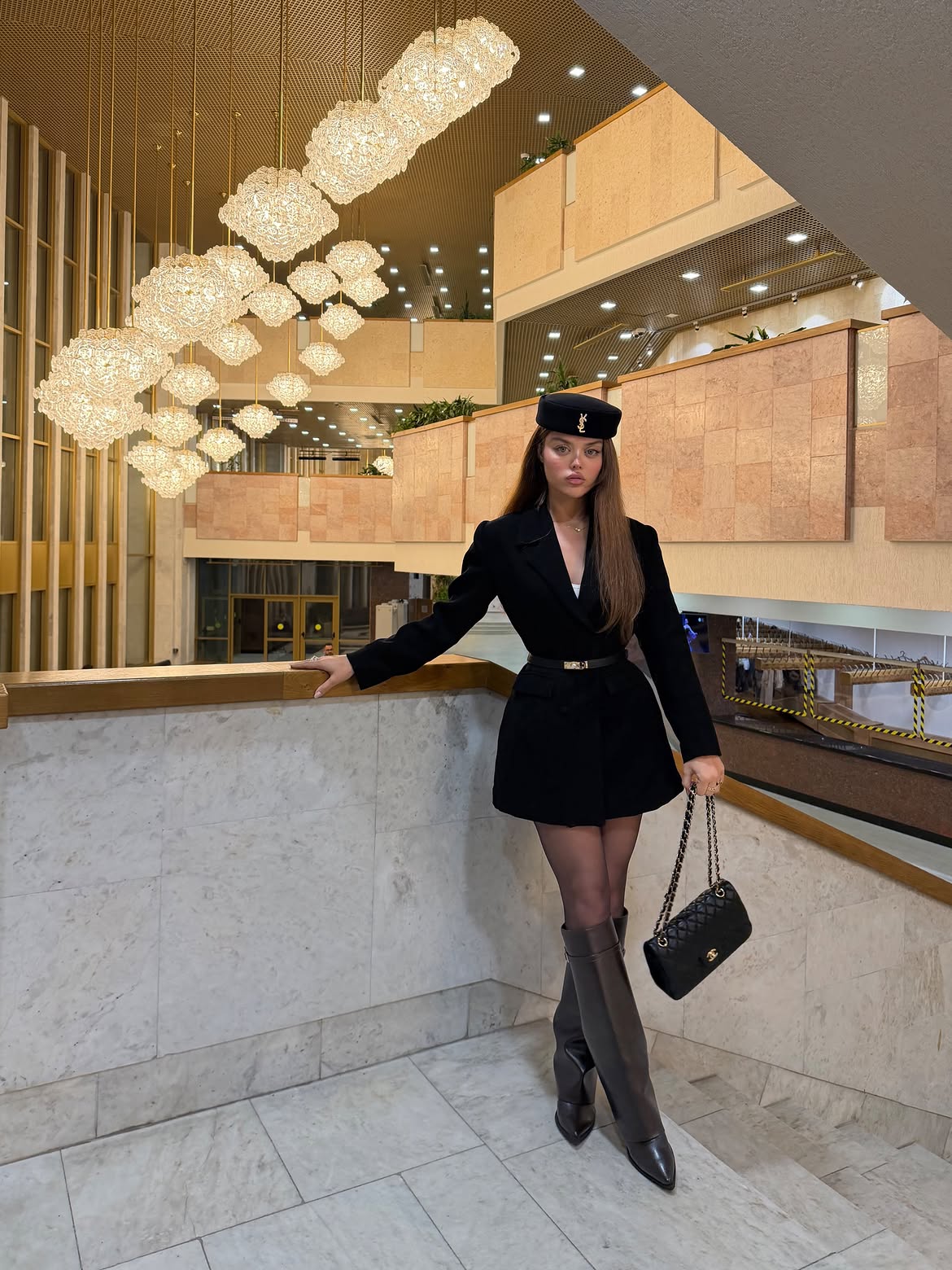 Black Blazer Dress With Knee High Boots