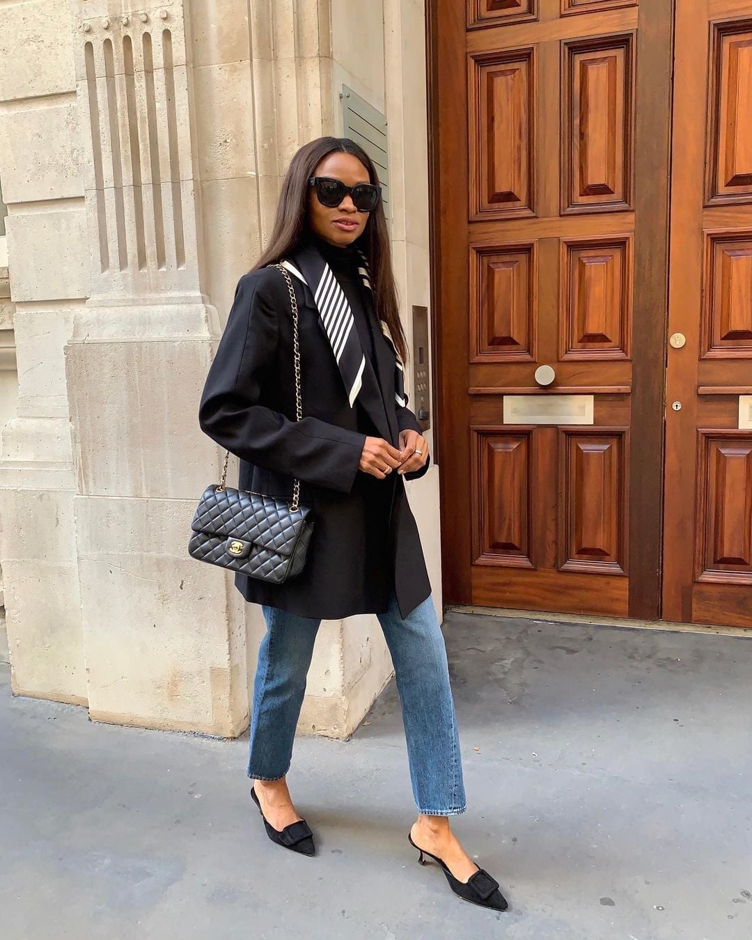 Casual Black Blazer with Scarf Detail Casual Black Blazer with Scarf Detail — Black Blazer Outfit